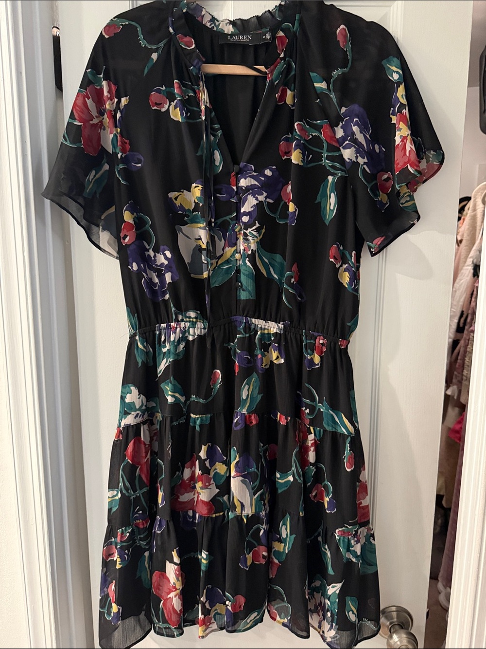 Ralph Lauren Black Floral Tiered Mini Dress